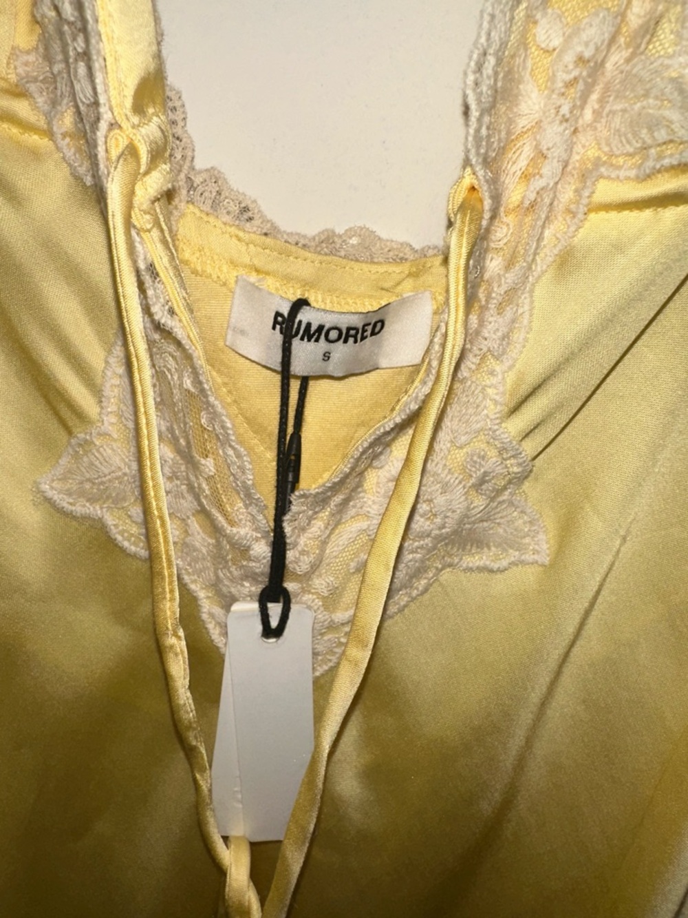 Rumored Yellow Satin Lace-Trim Slip Dress - Picture 8 of 11